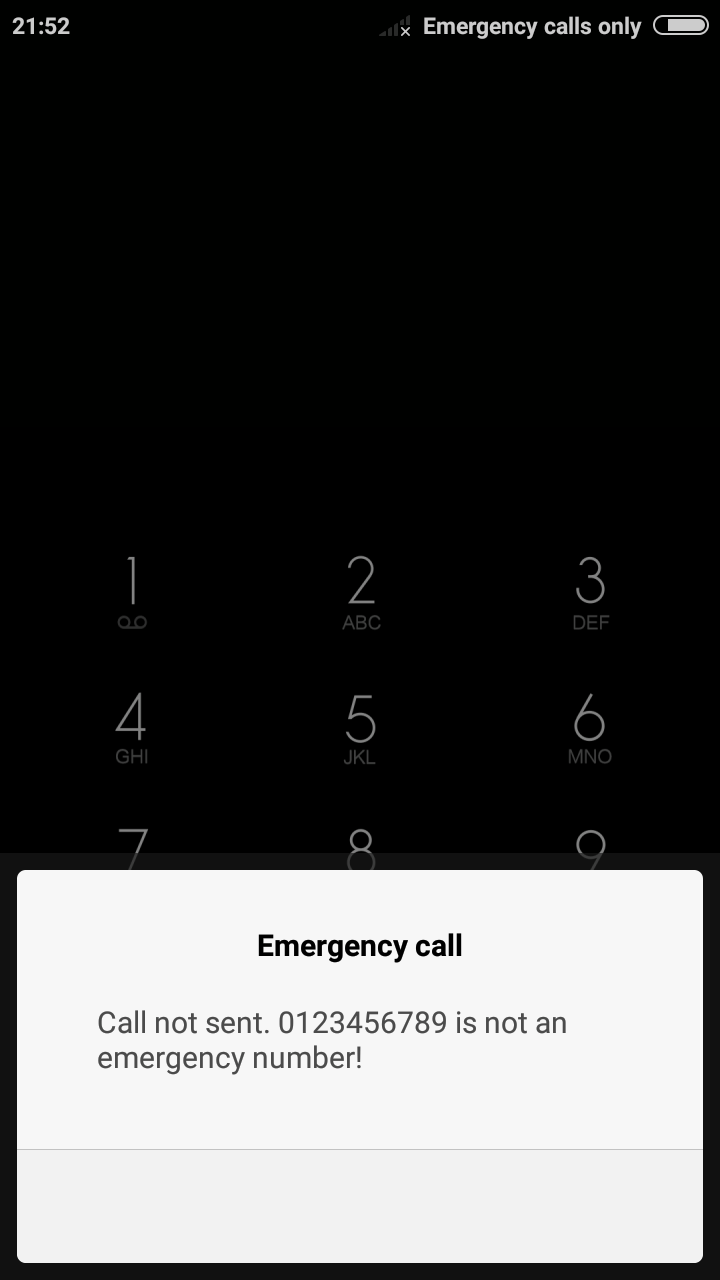 this page emulates making a call that is not on the emergency number that must be pre set-up