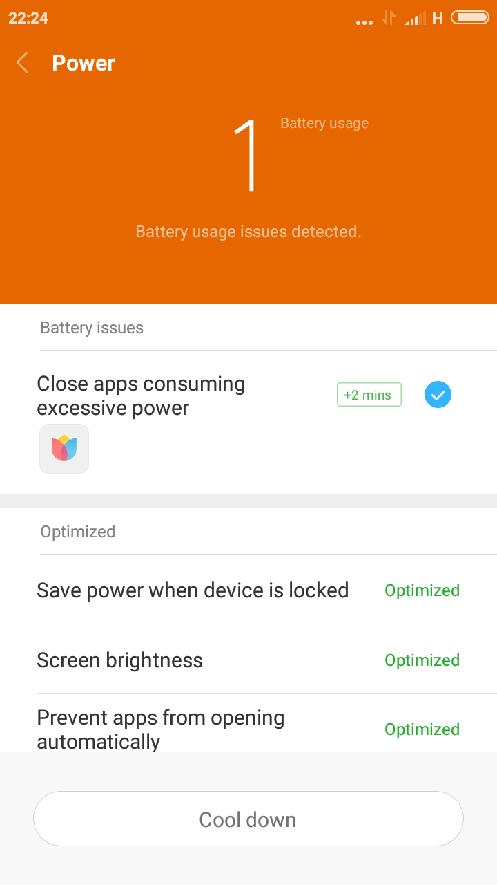 this screen allows you to optimize how you battery gets used. in the top left is the back to power page button . In the center is a number. it just says four or how ever many issues there are. the issues start about two thirds from the bottom of the edge